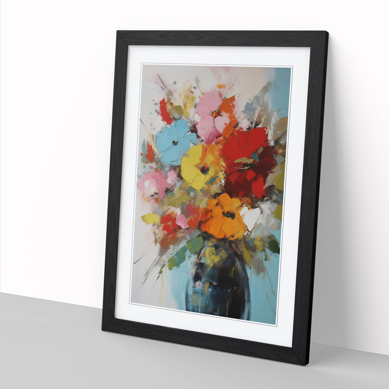 FRM-V0523-907X Flowers Mid Century Modern Vol.14 - Picture Frame Print, Black Framed, 64cm H x 46cm W