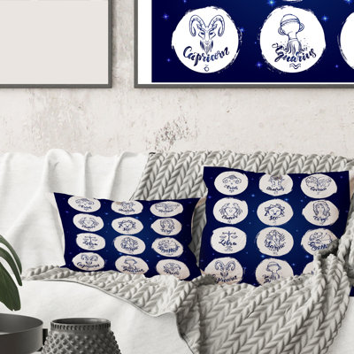 Rectangle, signe du zodiaque sur bleu - coussin décoratif moderne