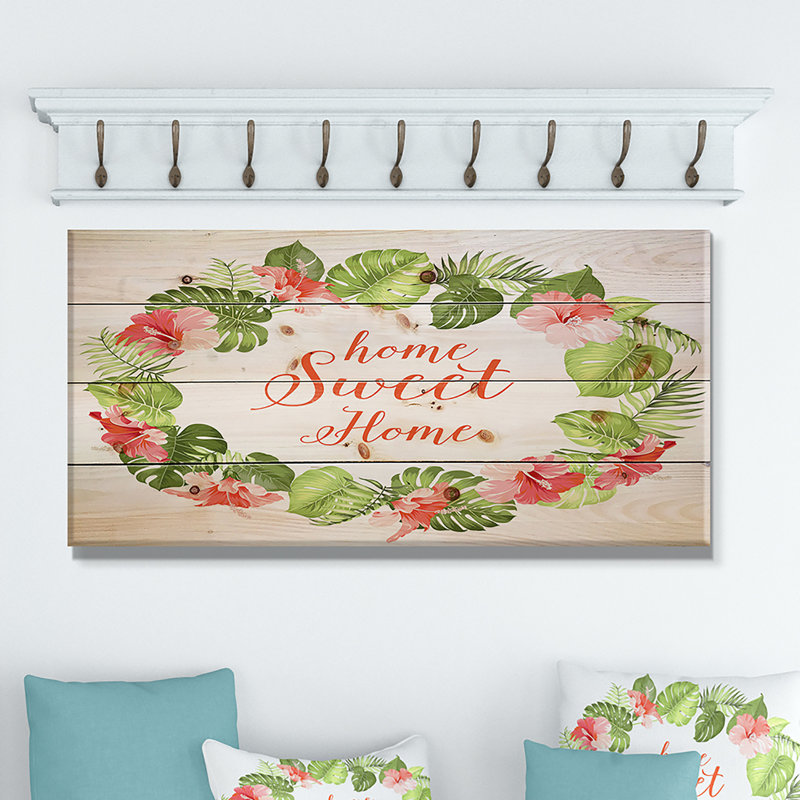 « home doux home floral », art textuel sur bois, H 20 po x l 40 po x P 0,78 po