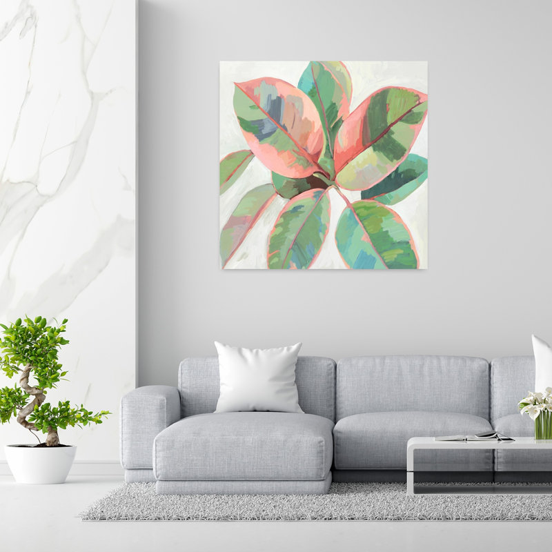 Ficus rose II abstrait, audacieux, nature, plante, art contemporain, H 48 po x l 48 po