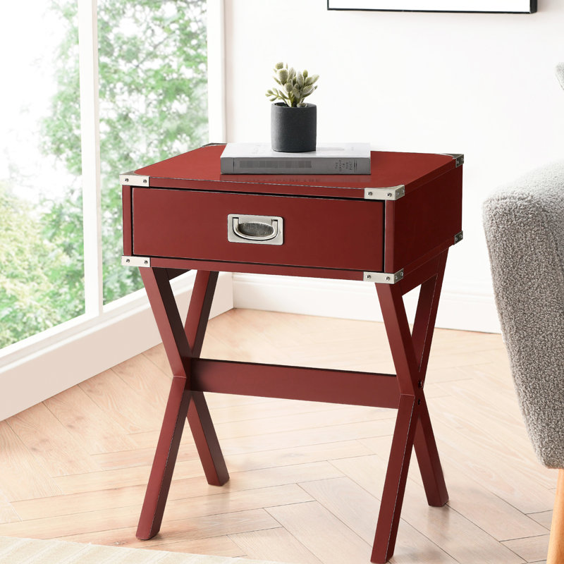 Table de bout rouge avec rangement - Base en bois pour le salon et au-delà, Rouge