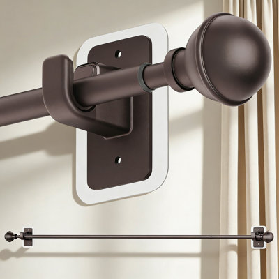No Drill Curtain Rod With Adhesive Brackets, Adjustable Telescoping Drapery Rod For Renters, Tool-Free Installation On Smooth Surfaces