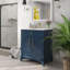 Ensemble de meuble-lavabo moderne 28 po avec surface peinte, meuble-lavabo autoportant de style Mid-Century avec rangement, meuble-lavabo haut de gamme avec tiroirs et poignées en métal, bleu-1217498708