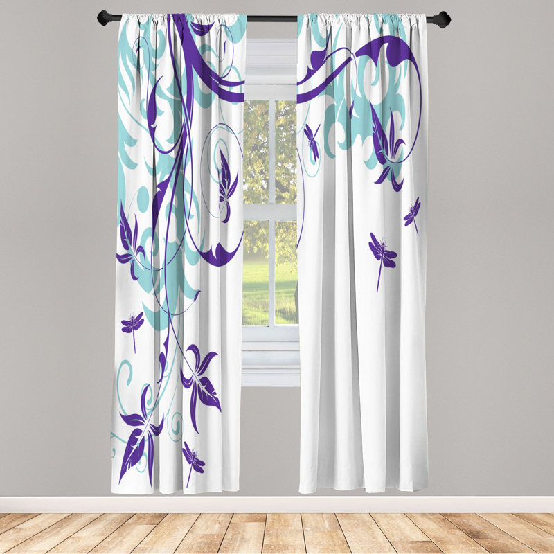 Microfiber Floral Semi-Sheer Rod Pocket Curtain Panels, 28" W x 63" L, Lilac/White
