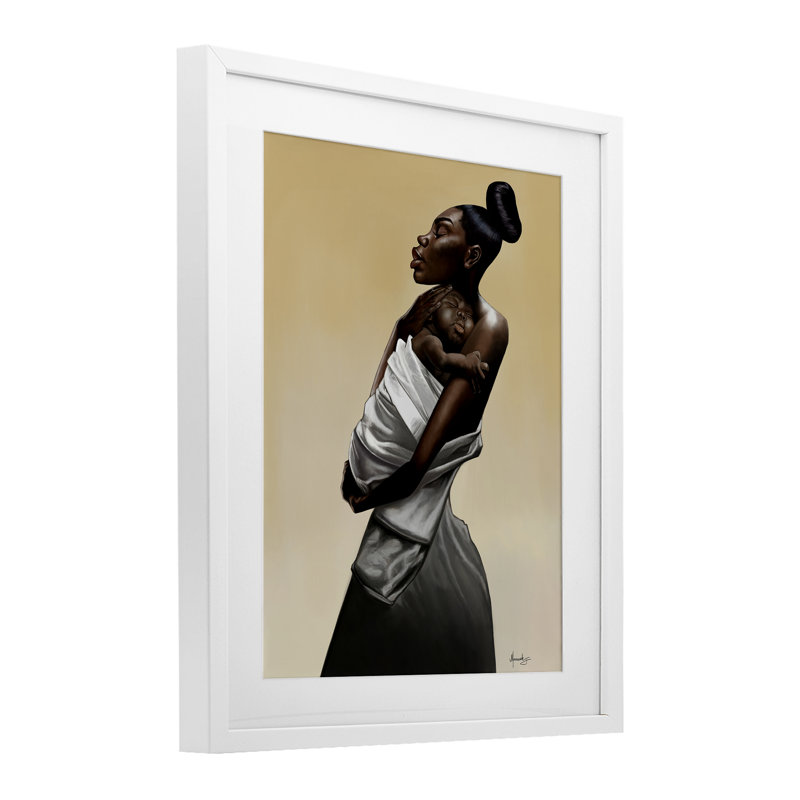 «Mother and Child Tendresse», reproduction sous verre encadrée, design par Manasseh Johnson Sr, H 16 po x l 13 po