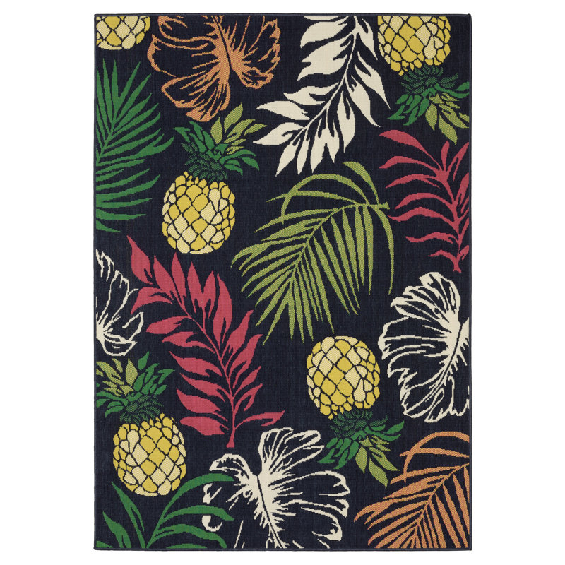 Tapis bleu marine / multicolore intérieur / extérieur Sherley, Rectangle 5 pi 3 po x 7 pi 3 po