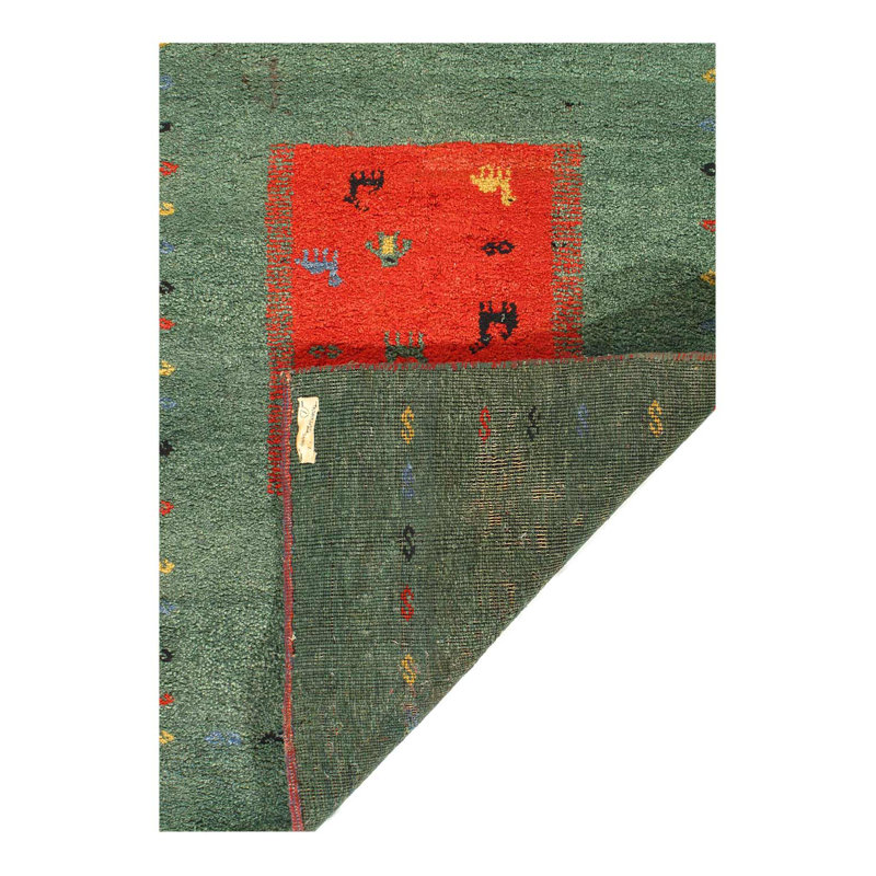 Green Hand Knotted Gabbeh Rug 4'X 6'