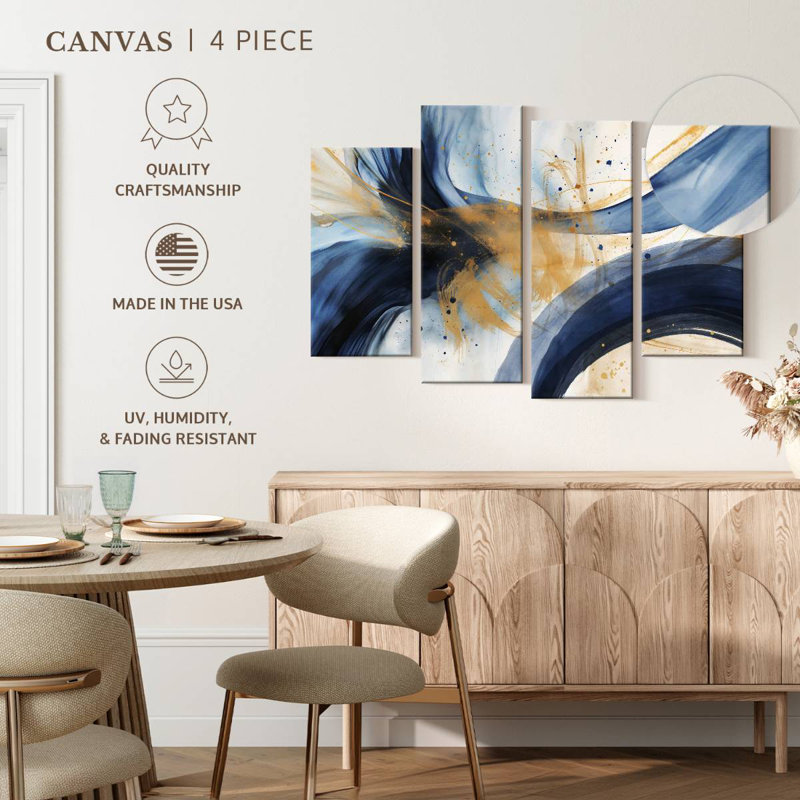 Avery Blue And Beige Abstract Flow, 48" H x 75" W