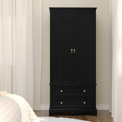 Freestanding Wooden Wardrobe Armoire with 2 Drawers by Red Barrel Studio