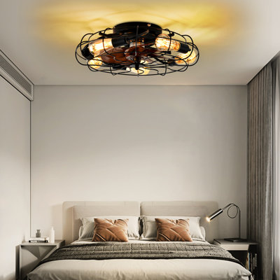 Ventilateur de plafond en cage 20 "avec lumières, moteur réversible à 6 vitesses, télécommande pour chambre à coucher, maison de campagne