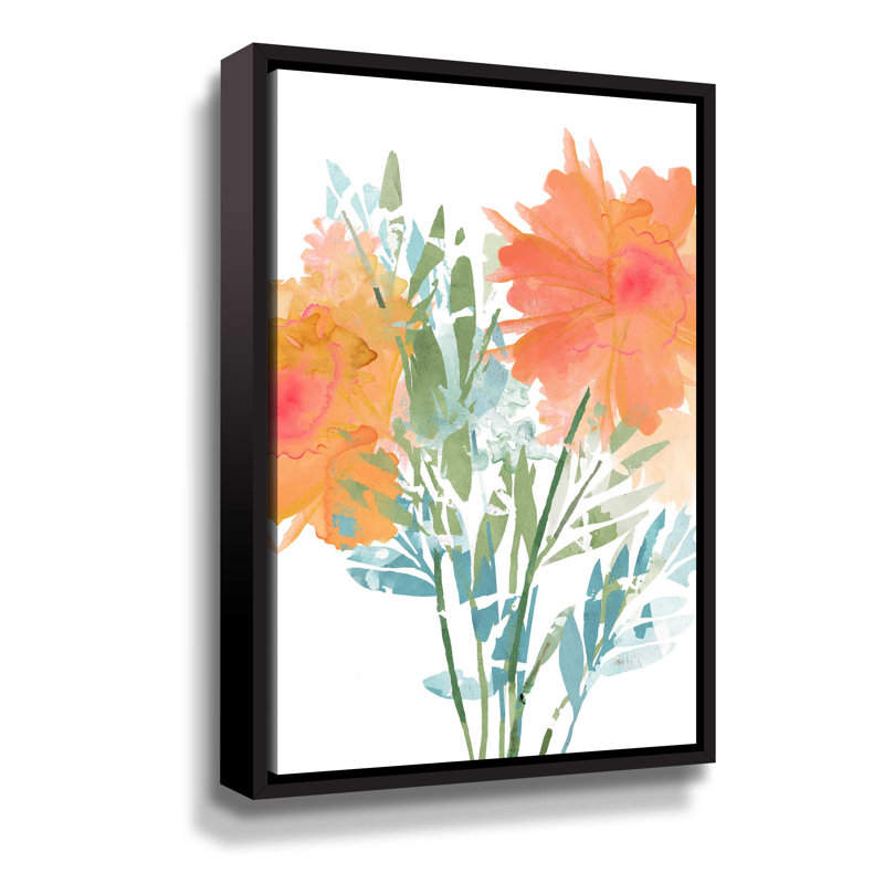 Orange coquelicots I - peinture, Cadre noir, H 12 po x l 8 po x P 2 po