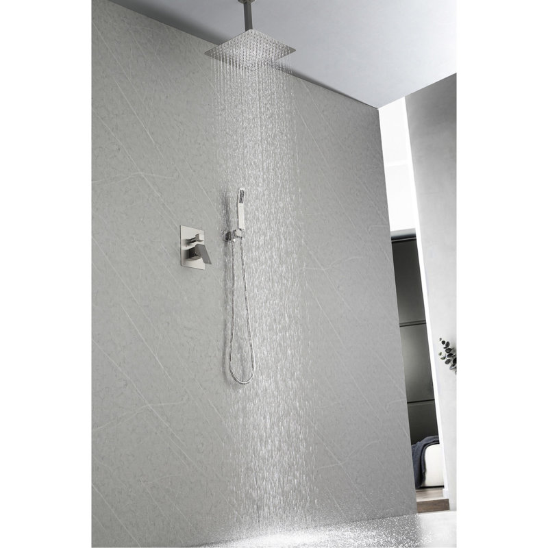 Salle de bain luxueuse, pomme de douche à pluie murale de 12 po avec valve d'équilibrage en laiton massif et tête d'injection d'air, matériaux du système