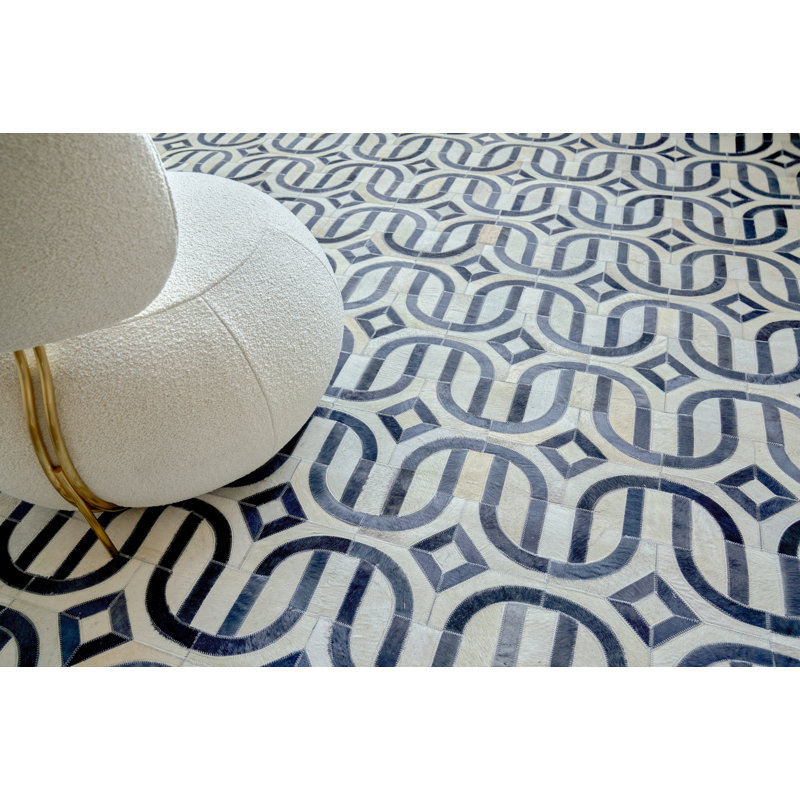 Natural Hide Cowhide Geometric Area Rug, Rectangle 11'6" x 14'6"