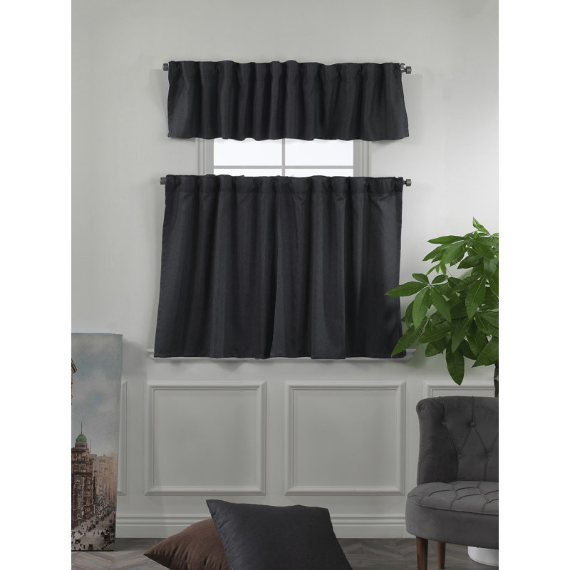 Decorative Kitchen Curtain And Valance,Caffe Curtains And Valance Set, Kitchen Curtains, 24" W x 40" L, Anthracite