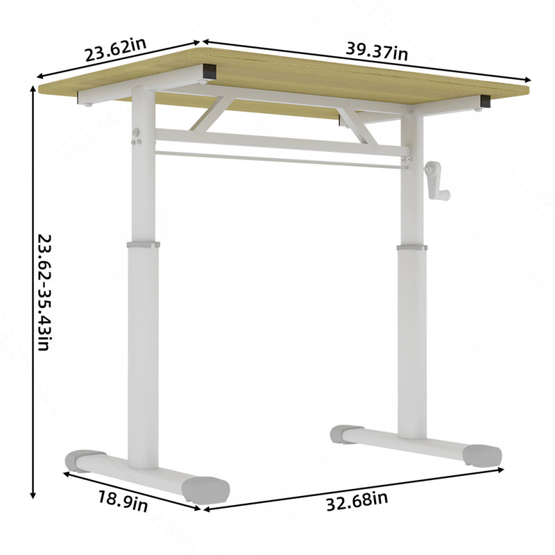 Bureau d'étude compact à hauteur réglable pour la maison (60 x 100 cm), structure blanche et plateau naturel, Naturel / Blanc