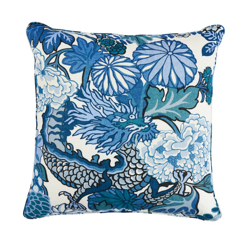 Chiang Mai Dragon Pillow, China Blue, 22" x 22"