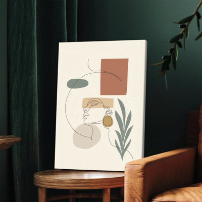 1 PC, art mural, affiche minimaliste abstraite, impression sur toile, décor bohème moderne avec profil féminin, formes géométriques, tons de terre, art mural pour salon, chambre à coucher, bureau, décoration, esthétique contemporaine, peinture décorative