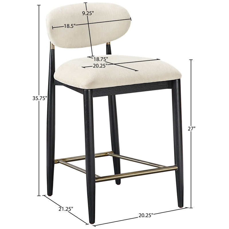 Tabouret en tissu Riccio, Tissu de polyester beige, Brossé, Noir