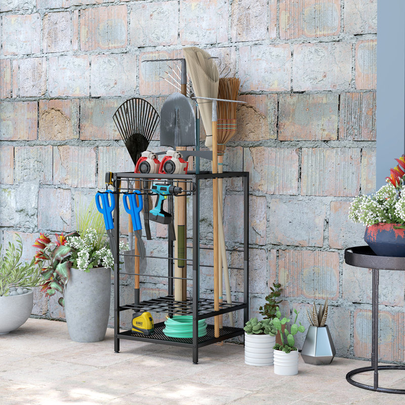 Rangement pour outils de jardin avec 14 crochets, support pour outils de jardin, noir