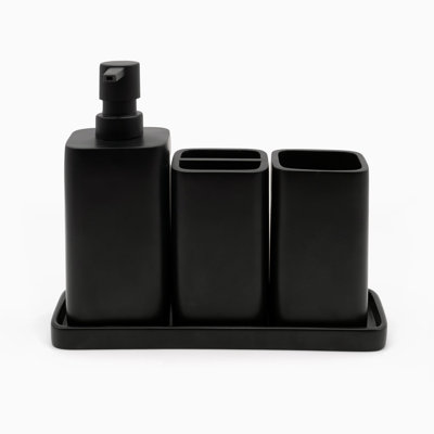 Bathroom Accessory Sets, 4 Pieces Bathroom Accessories Complete Set Vanity Countertop Accessory Set, Includes Lotion Dispenser Soap Pump, Tumbler, Toothbrush Holder and Tray (Matte Black)