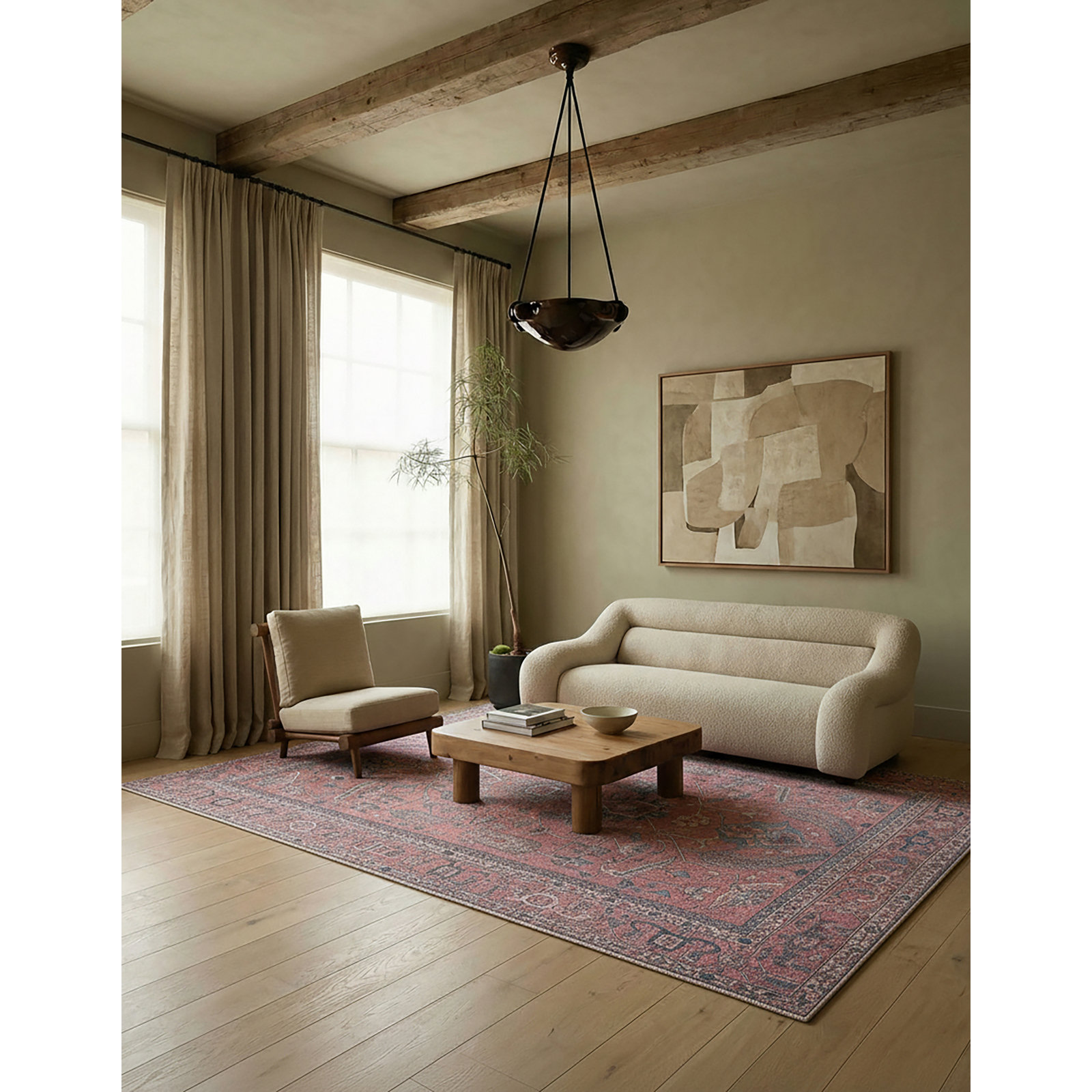 Machine Washable Brixey Oriental Red Area Rug, Rectangle 5' x 7'6"