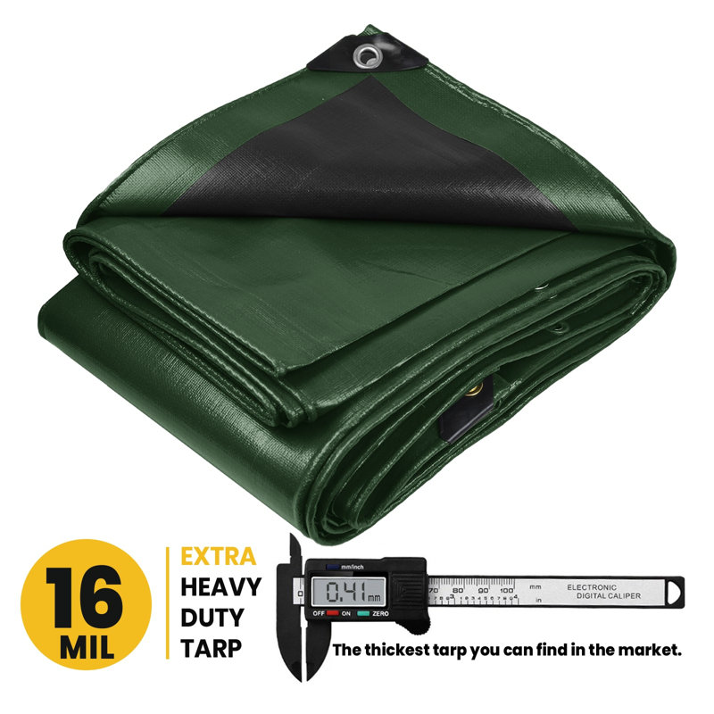 Toile 18 po x 24 pi 16 mil. En polyéthylène robuste, imperméable et résistante aux rayons UV, Vert/noir