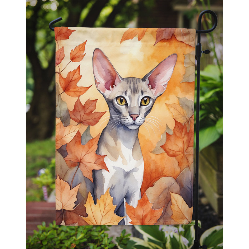 Chat en feuilles d'automne drapeau de jardin, Oriental Shorthair