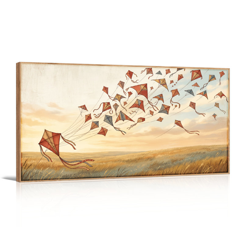 Ensemble de 1 tableau sur toile Cerfs-volants dans le ciel, L 48 po x H 24 po, Naturel