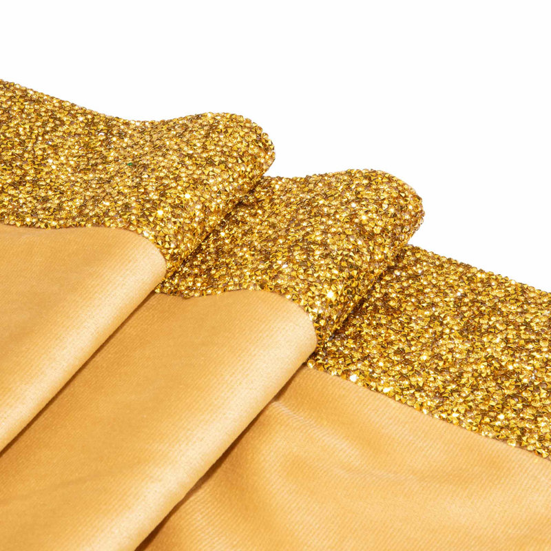 Sparkles Home Luminous Border Velvet Table Runner with Rhinestone Trim | 72"x13" Decorative Accent, Gold