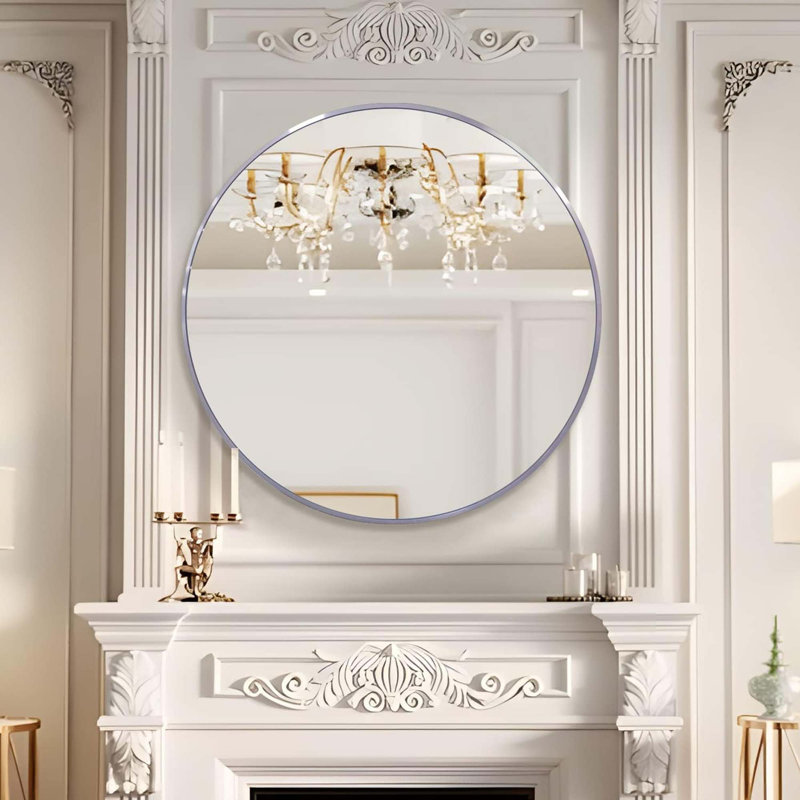 Metal Round Bathroom Mirror, Silver, 39" x 39"