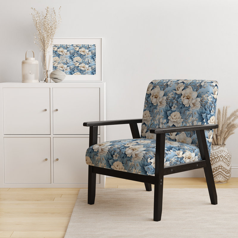 Chaise d'appoint florale Cobalt, Motif victorien floral éthéré rococo VII