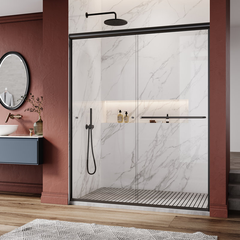 56-60" W x 72" H Semi-Frameless Double Sliding Shower Door, Black