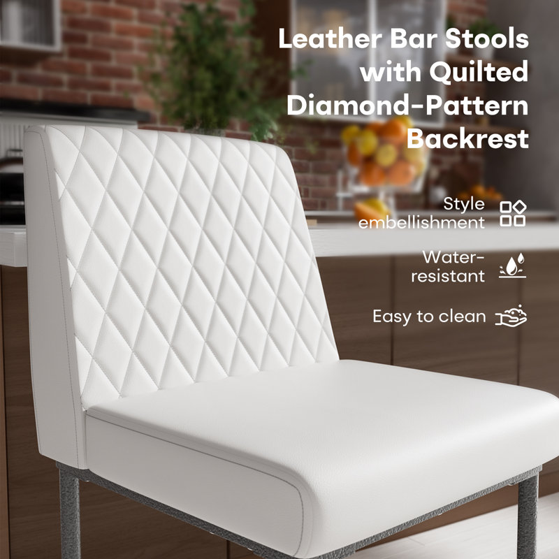 Latrease Upholstered Faux Leather Counter Stool with Steel Frame, White
