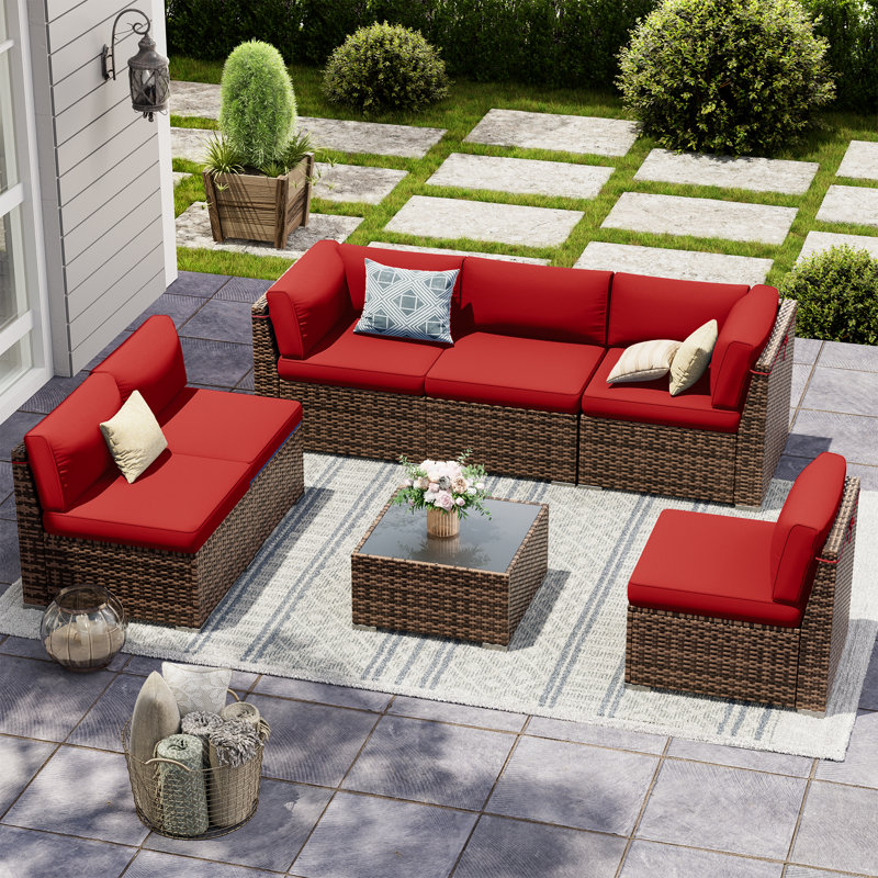 2 Piece Rattan Sectional Seating Group With Cushions
