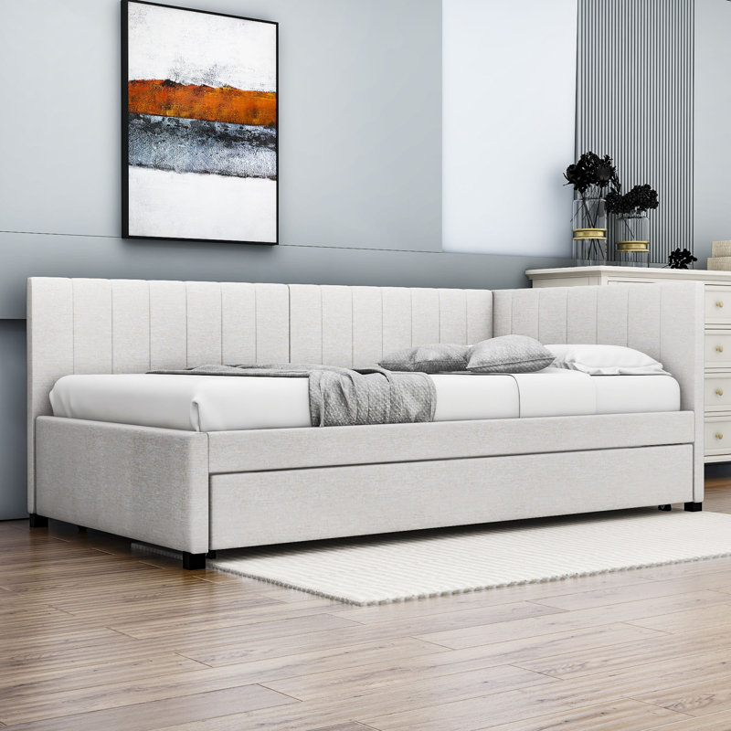 Yasmir Upholstered Sofa Daybed with Trundle, Twin, Beige
