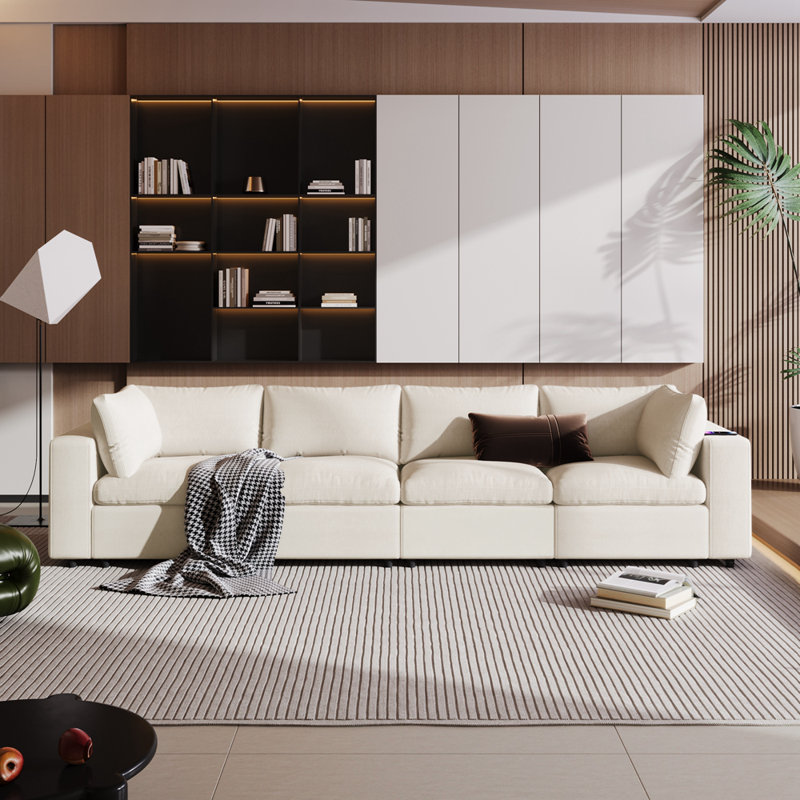 Upholstered Modular Sofa with with Storage Space, Beige