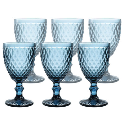 6PCS Vintage Glass Goblet Glasses Sets, 8oz Wine Glasses, Drinking Glasses, Wedding Party Bar Goblet Glassware for Iced Tea,Wine, Beer, Juice, Cocktail, Whiskey,Clear
