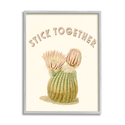"Stick Together", typographie rétro, cactus floral, art sur toile tendue surdimensionnée par Daphne Polselli