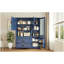 Buffet de cuisine traditionnel autoportant avec huche, grande armoire de rangement, tablettes réglables et tiroirs, bleu-65818677