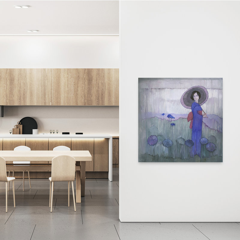 «Blue Kimono Lotus Field Delicate Elegant Peaceful Lotus Landscape Nature», art mural, H 48 po x l 48 po