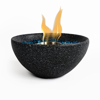 Ethanol Fireplace - Black Portable Tabletop Fire Pit With Concrete And Inner Steel Cup Qualities Stainless Cup, Lid, Non-slip Bottom Pad