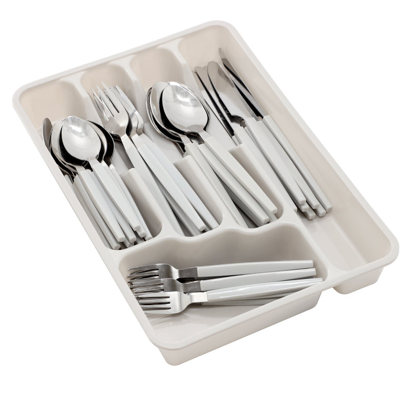 Ensemble de couverts en acier inoxydable gris avec plateau en plastique 48 pièces Gibson Home Edzelle