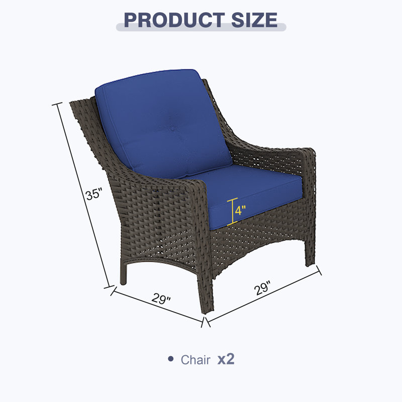 Chaises de patio en osier avec coussins (ensemble de 2), Bleu