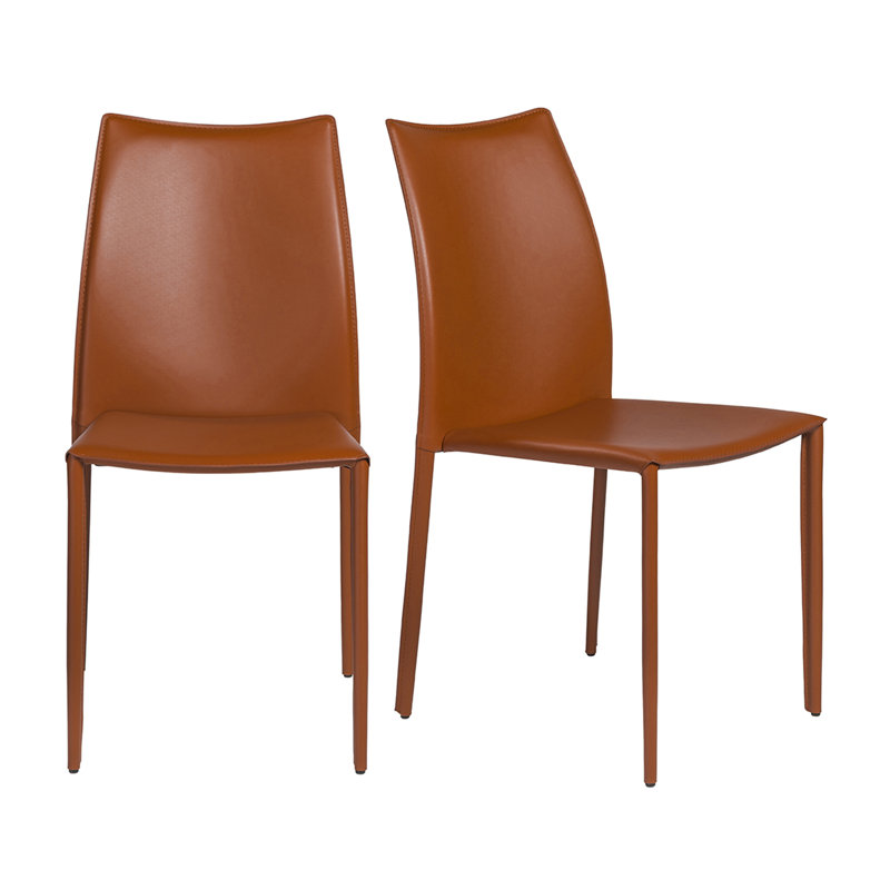 Adara 53" Dining Table In White With 6 Sokol Stacking Chairs In Dark Caramel, Brown, White 