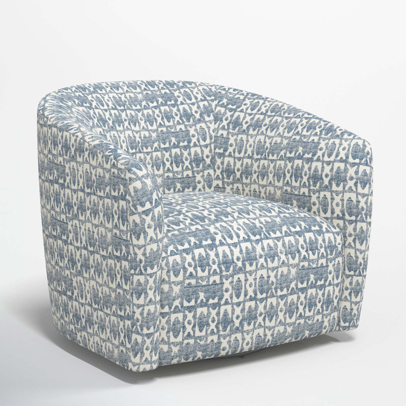 Marita Upholstered Swivel Barrel Chair, Texture Block Blue