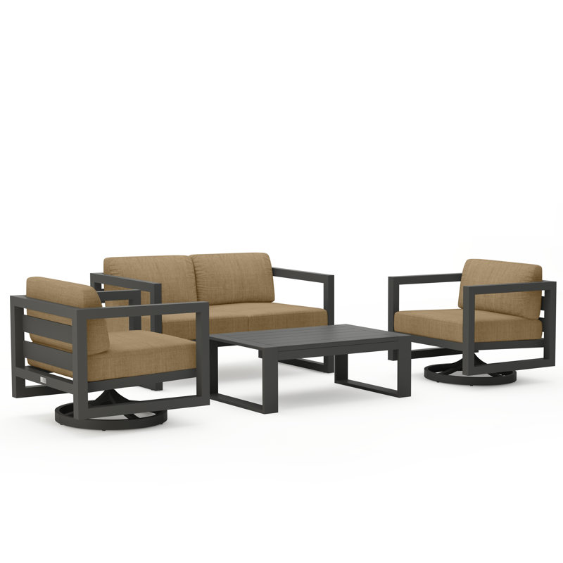 Avion 4 Piece Loveseat Set With Swivel, Canvas Natural Sunbrella® Canvas, Slate