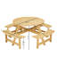 Table de pique-nique ronde pour 8 personnes avec 4 bancs intégrés. Imperméable, naturel, pour le patio, la cour, le jardin - Banc pour parasol - Pour la cour