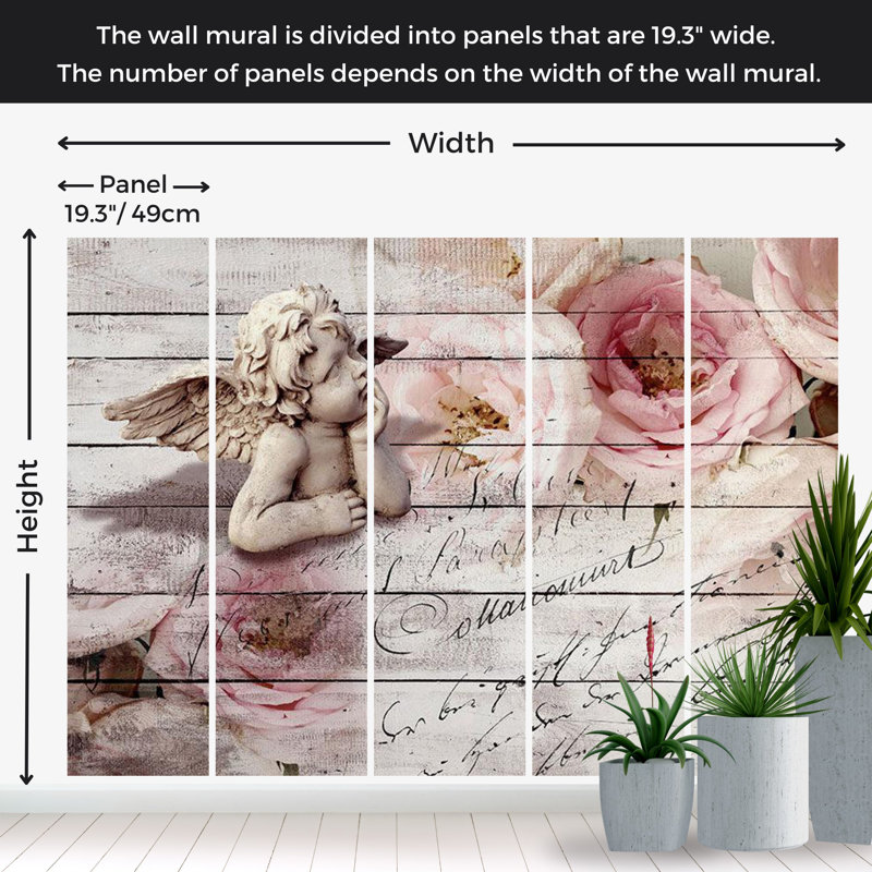 Murale à motif floral pelez et collez - Ange et calme, L 110 po x l 154 po