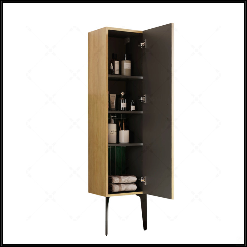 Emilia-14S Striped Matt Black Bathroom Side Cabinet, Freestanding Storage For Modern Bathrooms, Easy Assembly