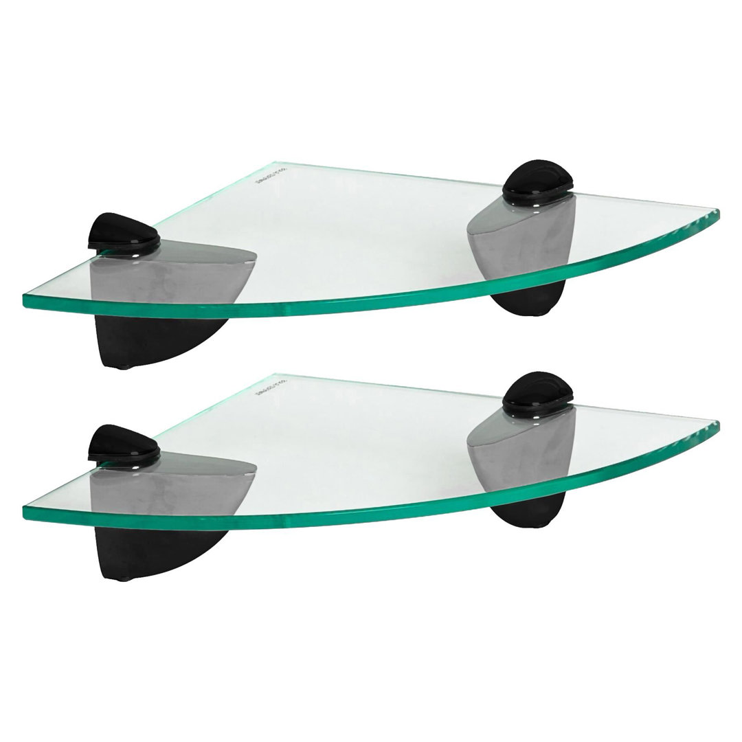 Harbour Housewares - Floating Glass Corner Shelves with Metallic Brackets - Set of 2